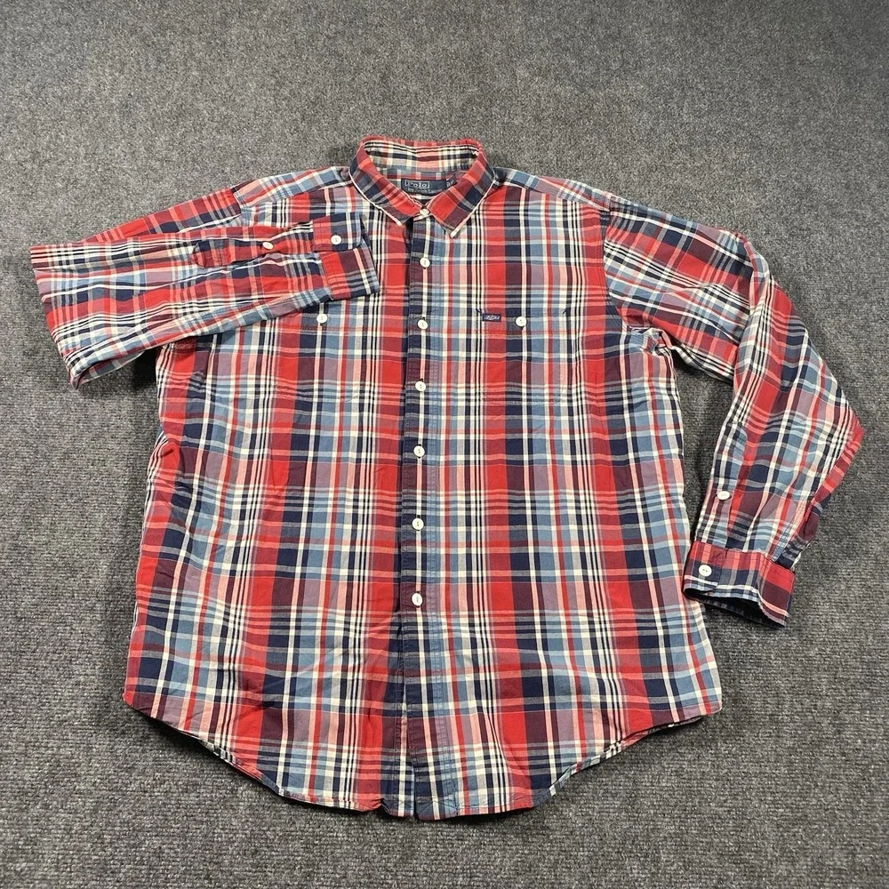 Vintage Polo Ralph Lauren Plaid Work Shirt Long Sleeve Button up Mens XL